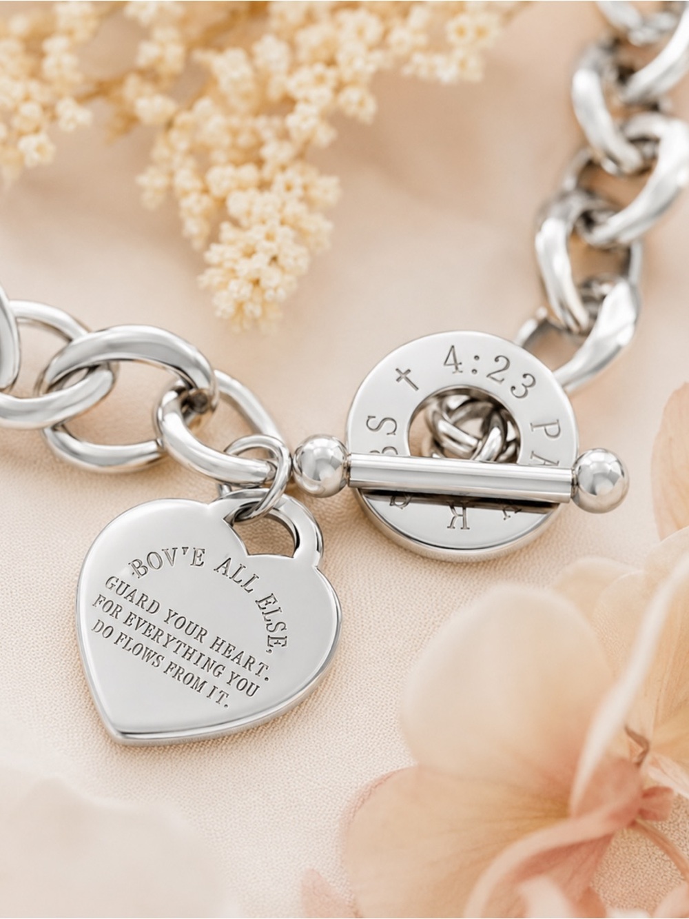 Sterling Silver Heart Charm Toggle Bracelet - Silver - Picture 5 of 5